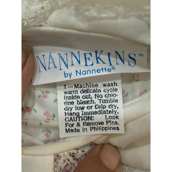 Vintage Nannekins by Nannette Dress Girl 9-12 Mo Lace Trim Bow  Made Philippines - Picture 4 of 6